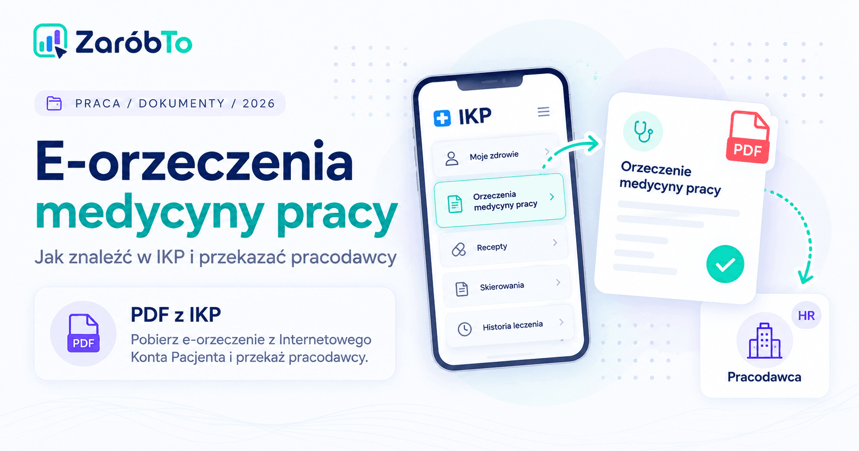ZaróbTo: e-orzeczenie medycyny pracy — ilustracja pobrania PDF z IKP i przekazania dokumentu pracodawcy